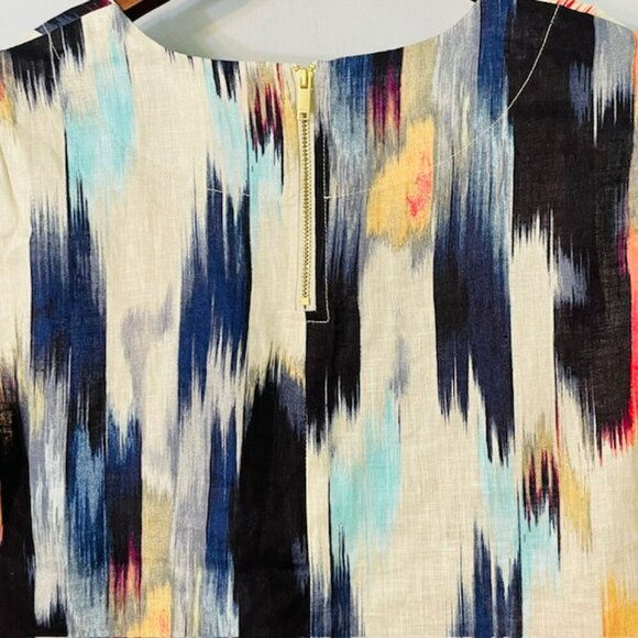 NEW Dkny 100% Linen Raw-Trim Asymmetrical Top Abstract Ikat Print Large - Picture 6 of 7